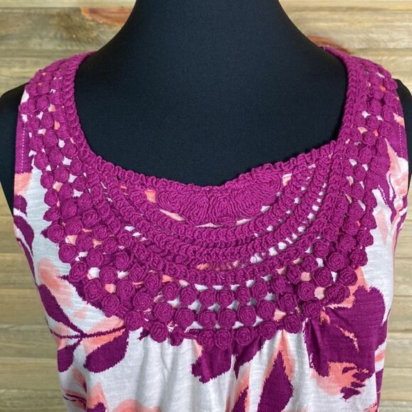 Sonoma Pink Floral Tank Crocheted Top Size Medium 0426 - Picture 3 of 6
